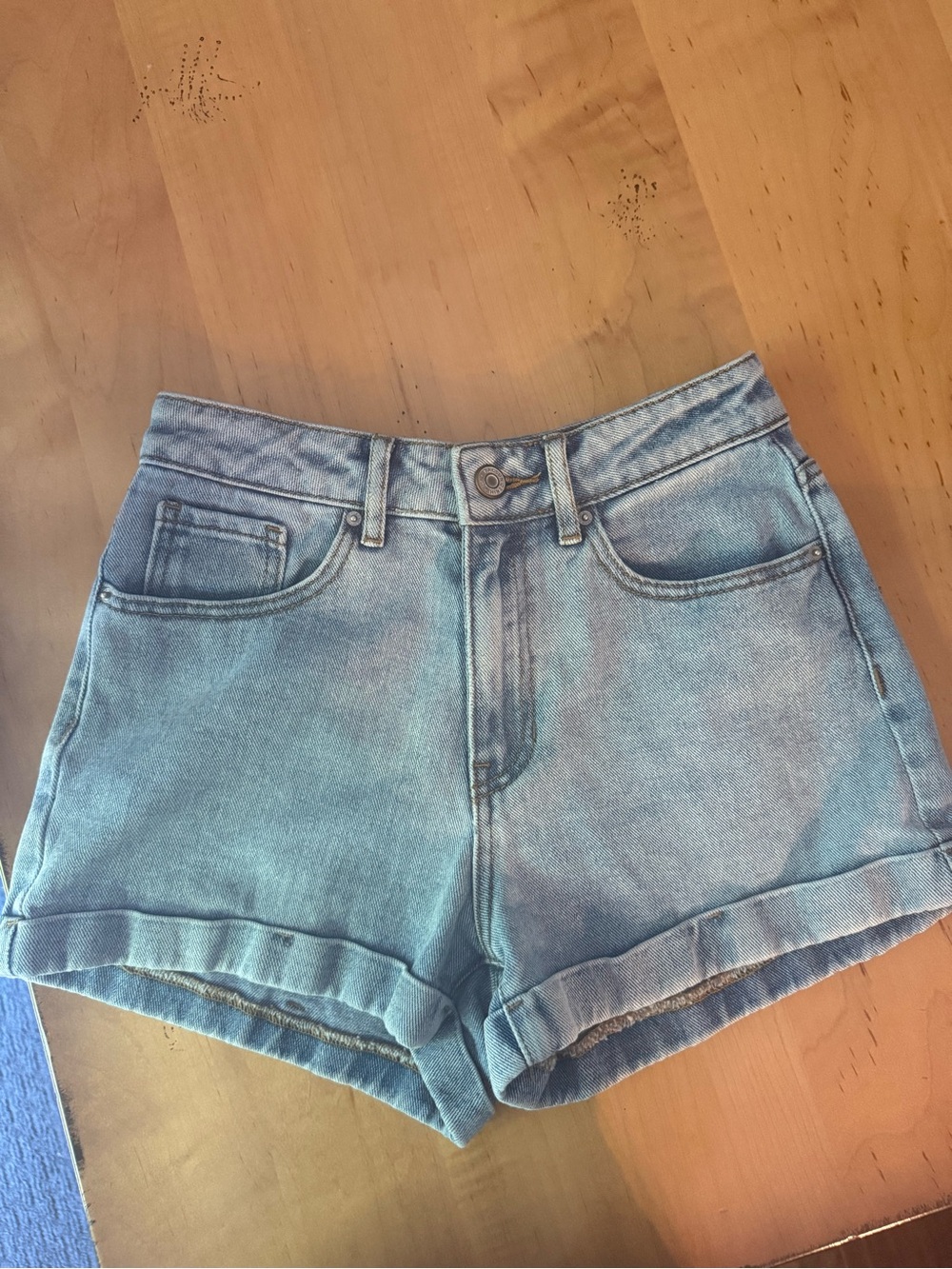 PacSun Light Blue High-Rise Rolled Hem Denim Shorts